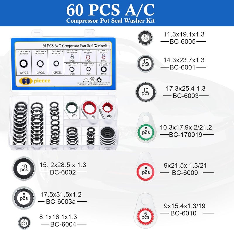 Threlaco Car A/c Valve Core, 270 Pcs O-ring Kit, 60 Pcs Compressor Gasket Seals, 77 Piece Dust Cap 39 Piece Valve Core R12 R134a Kit O Ring Cap Compressor Port Seal Remover for A/c Refrigeration System - Image 3